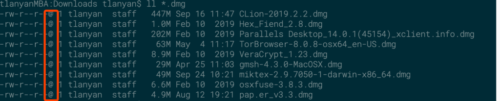MacOS系统ls命令输出中的@符号