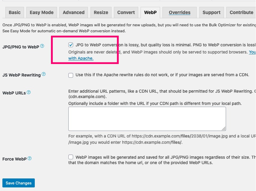 EWWW Image Optimizer打开自动转换webP