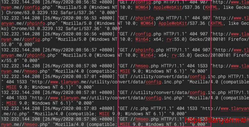 Nginx 404恶意扫描日志